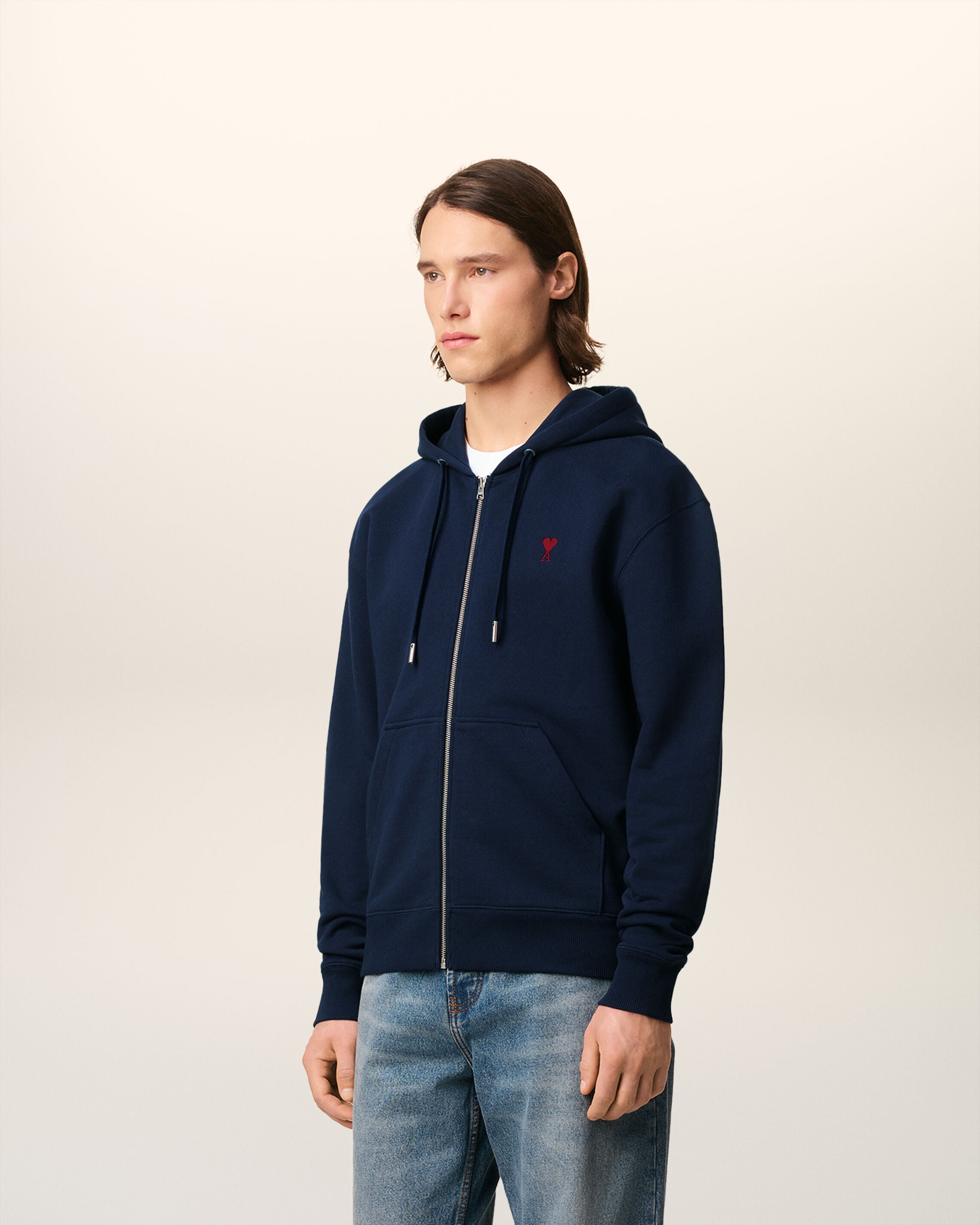 Hoodie Bleu Marine Zippé Ami de Coeur En Coton