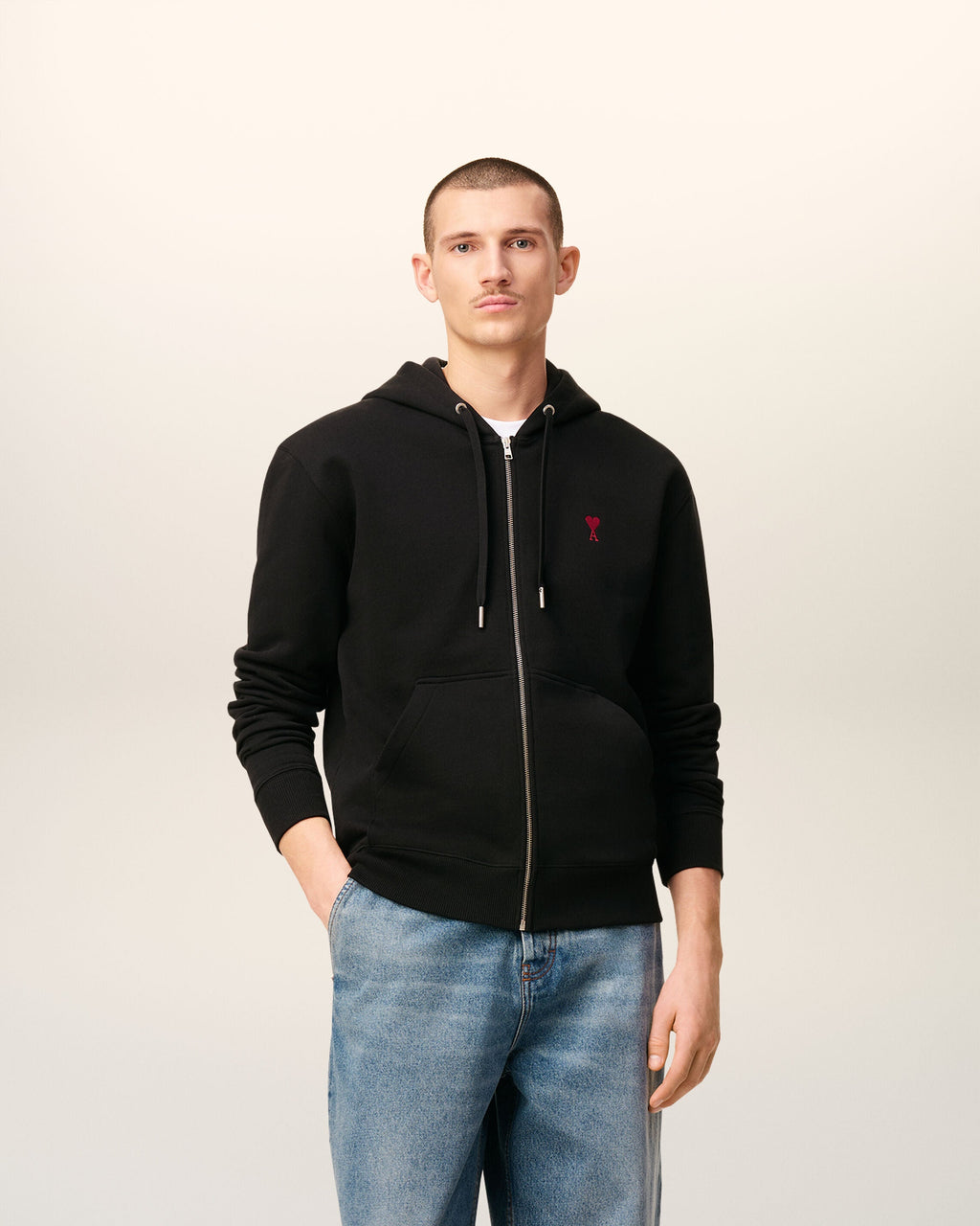 Hoodie Noir Zippé Ami de Coeur En Coton