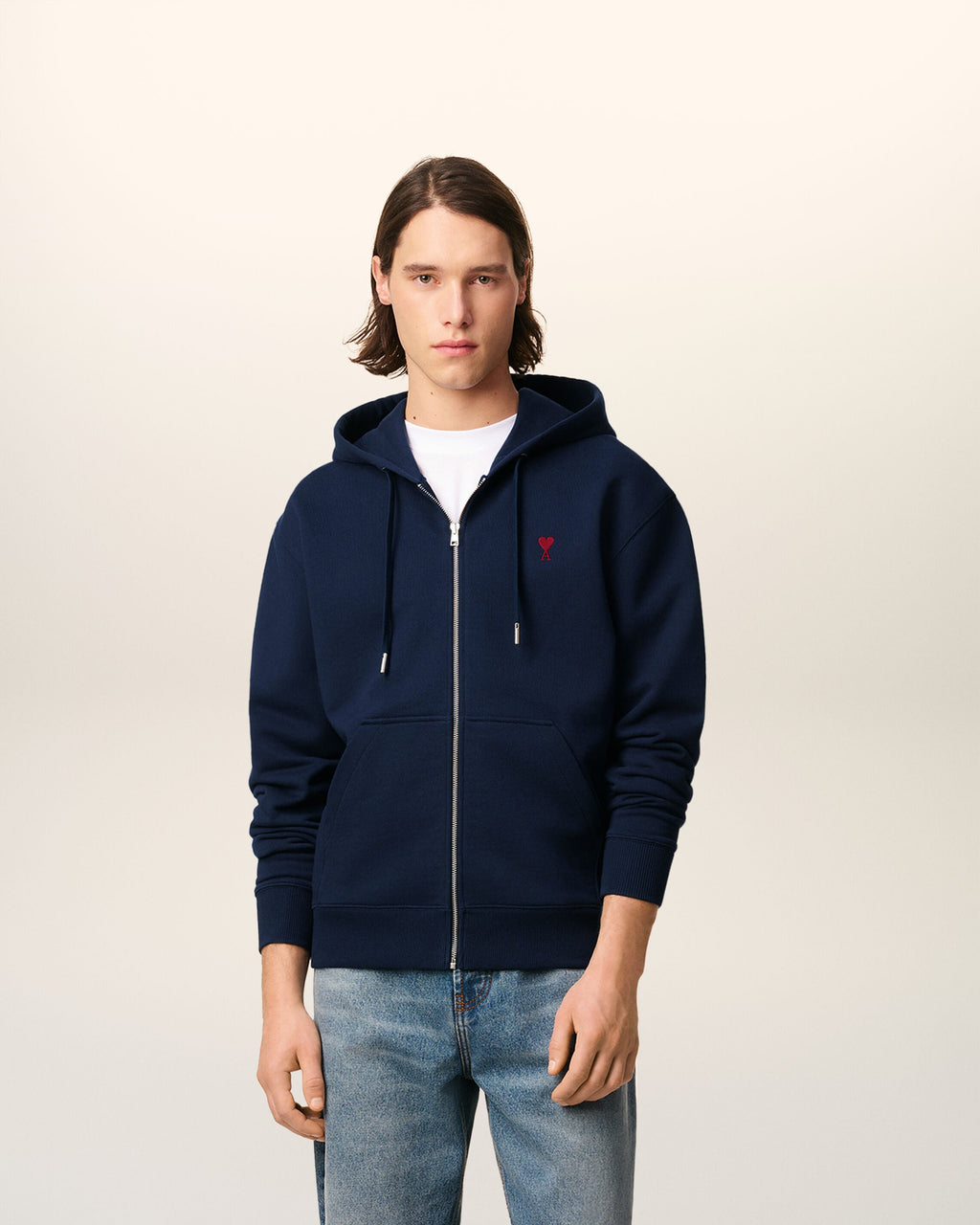 Hoodie Bleu Marine Zippé Ami de Coeur En Coton