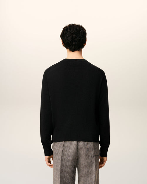 Pull Noir Col Rond Ami De Coeur En Laine