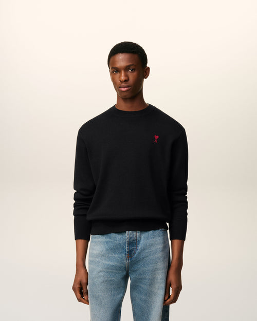 Pull Noir Col Rond Ami De Coeur En Laine