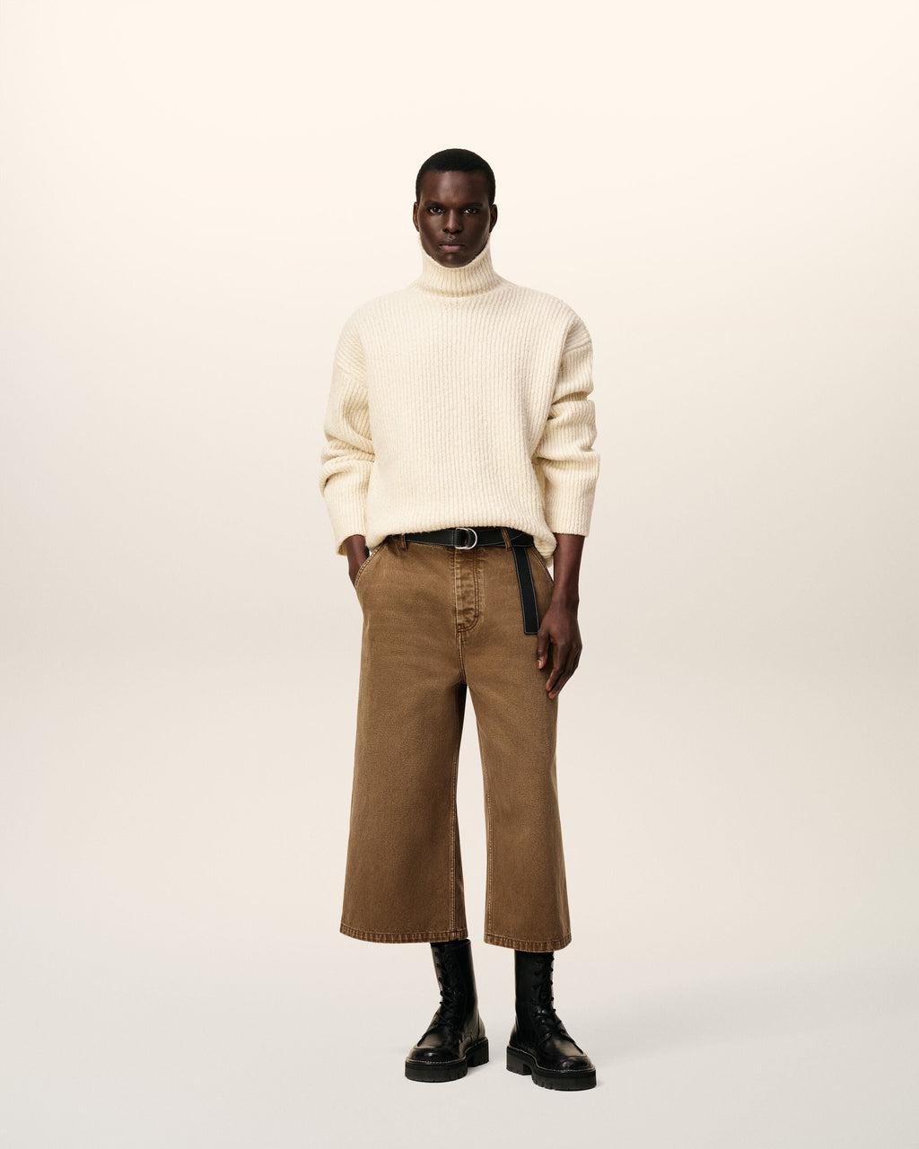 Pull Blanc Col Cheminée En Laine