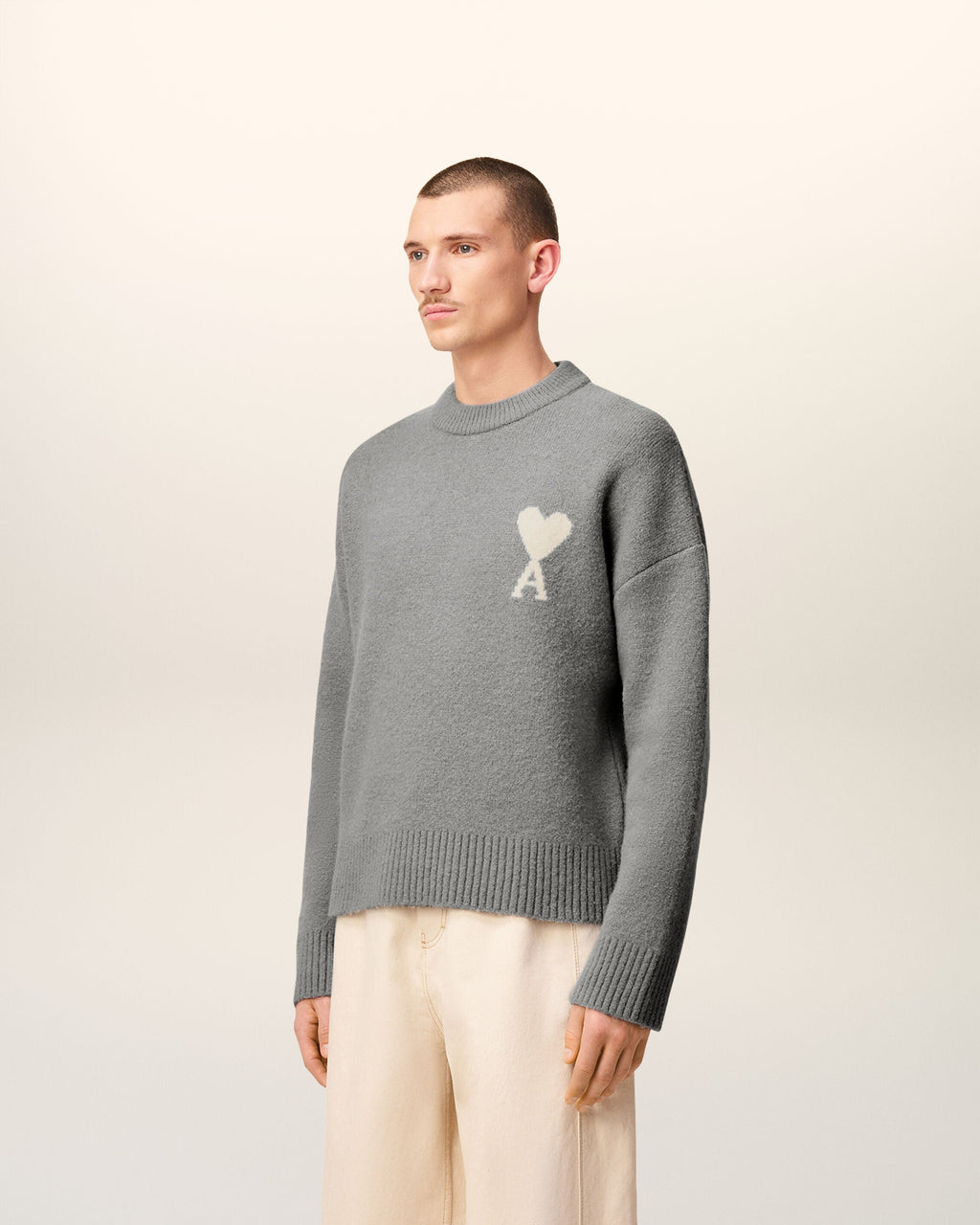 Pull Gris Col Rond Ami De Coeur En Alpaga