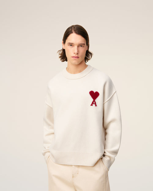 Pull Blanc Col Rond Ami De Coeur En Laine