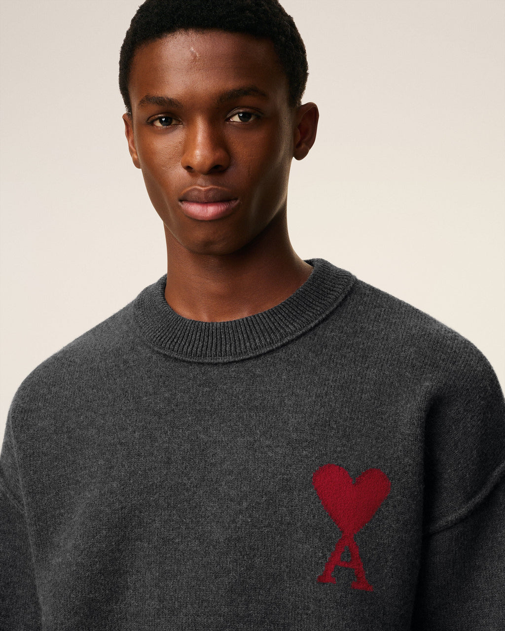 Pull Gris Col Rond Ami De Coeur En Laine