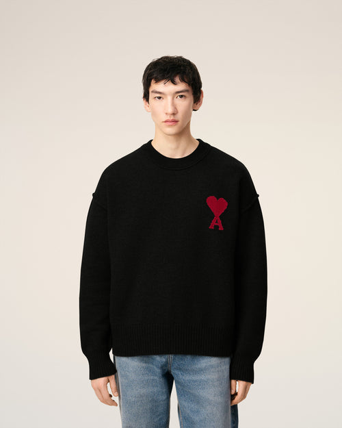 Pull Noir Col Rond Ami De Coeur En Laine