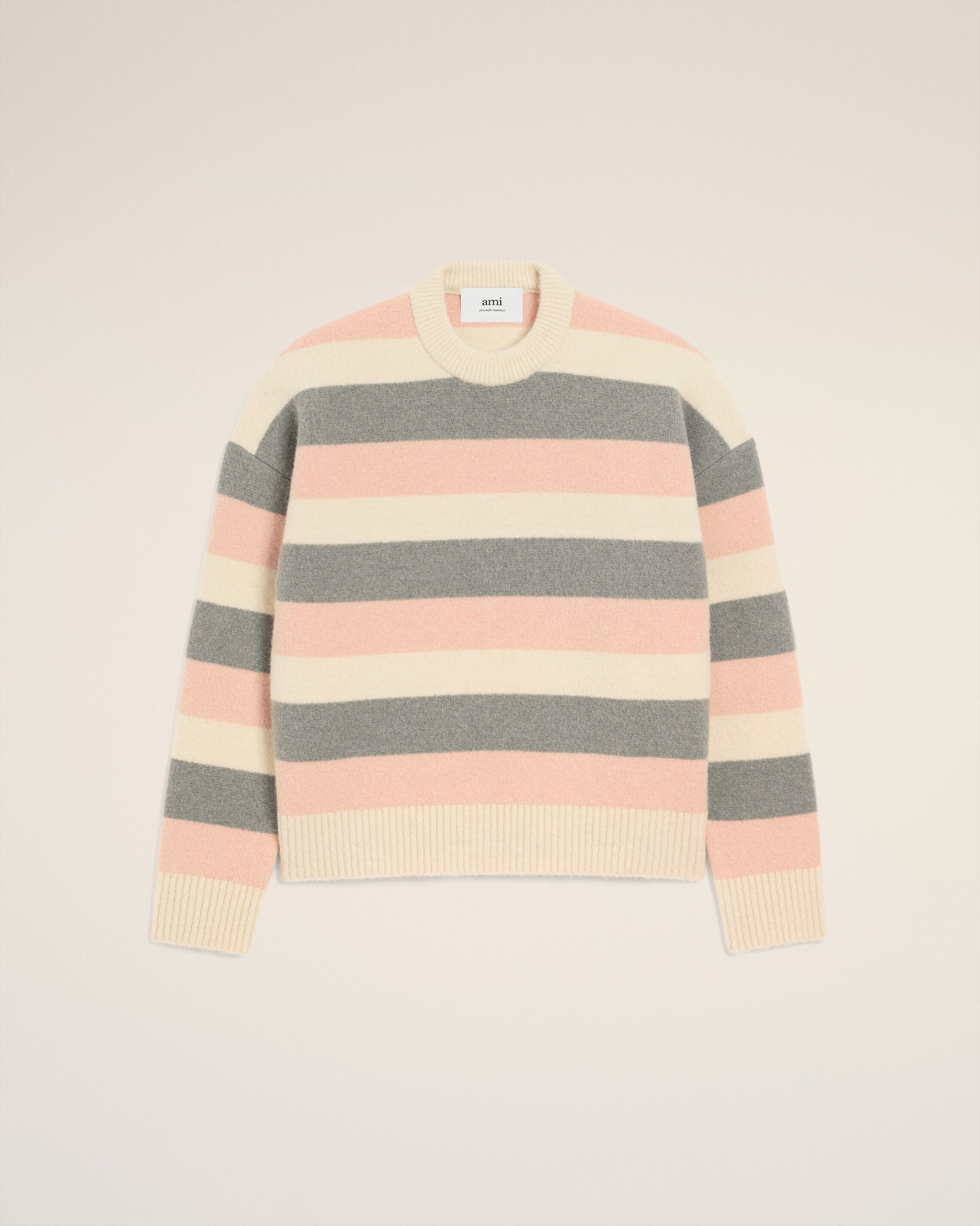 Pull Gris Rayé Col Rond En Alpaga