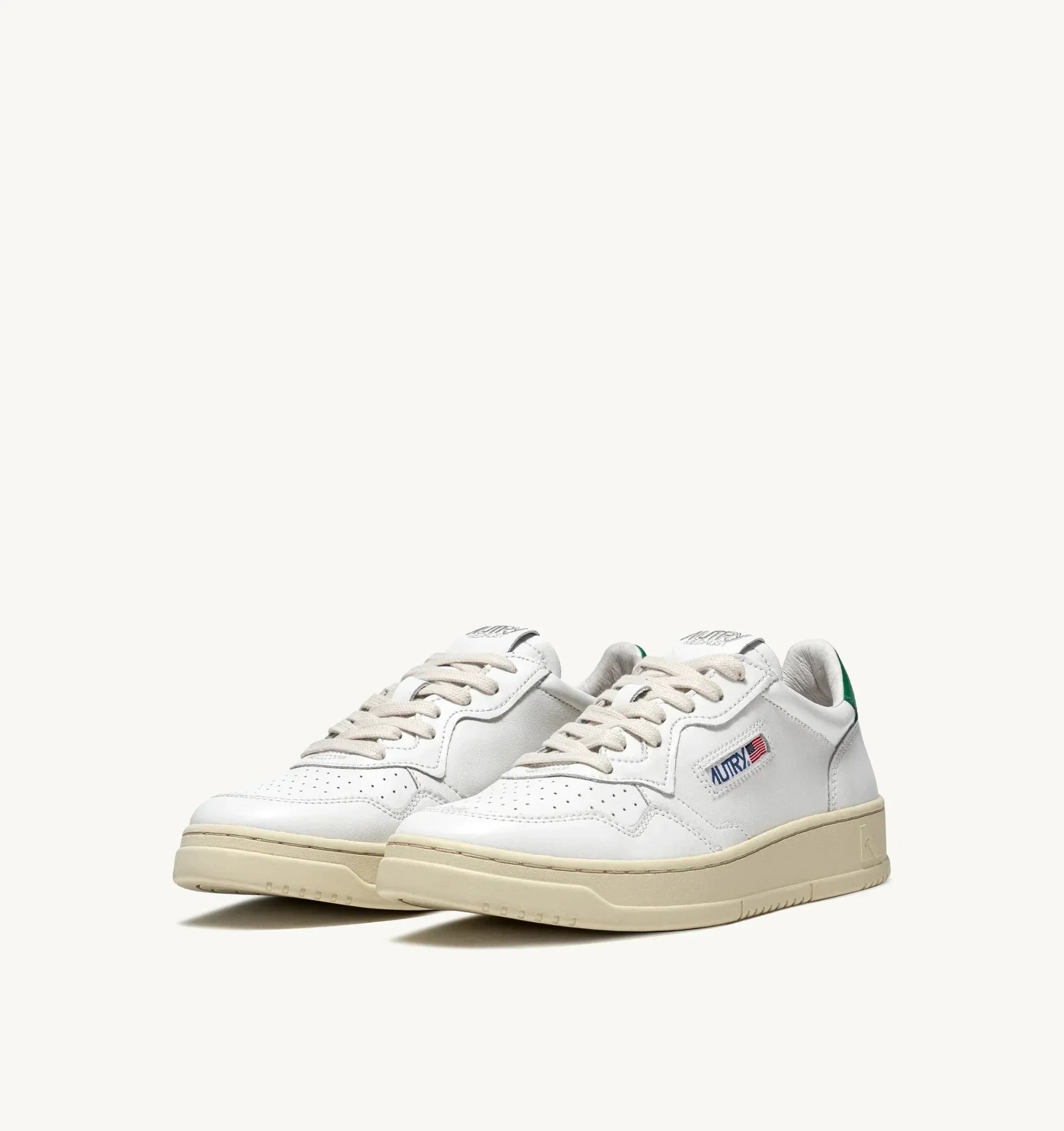 AUTRY - Baskets medalist low en cuir blanc et vert