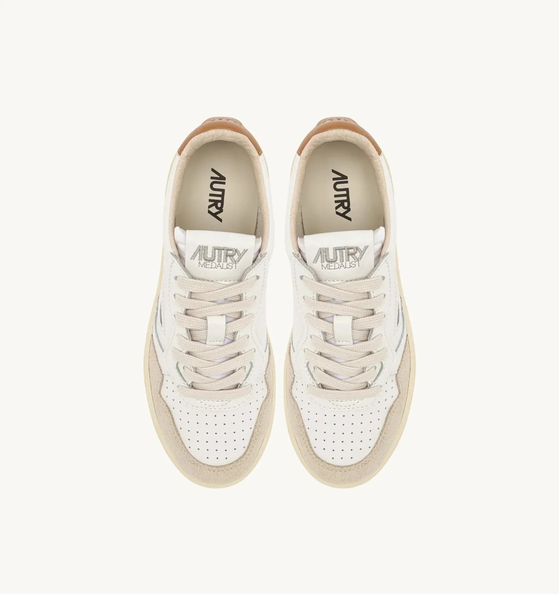 AUTRY - Baskets medalist low en daim et cuir blanc et brown sugar