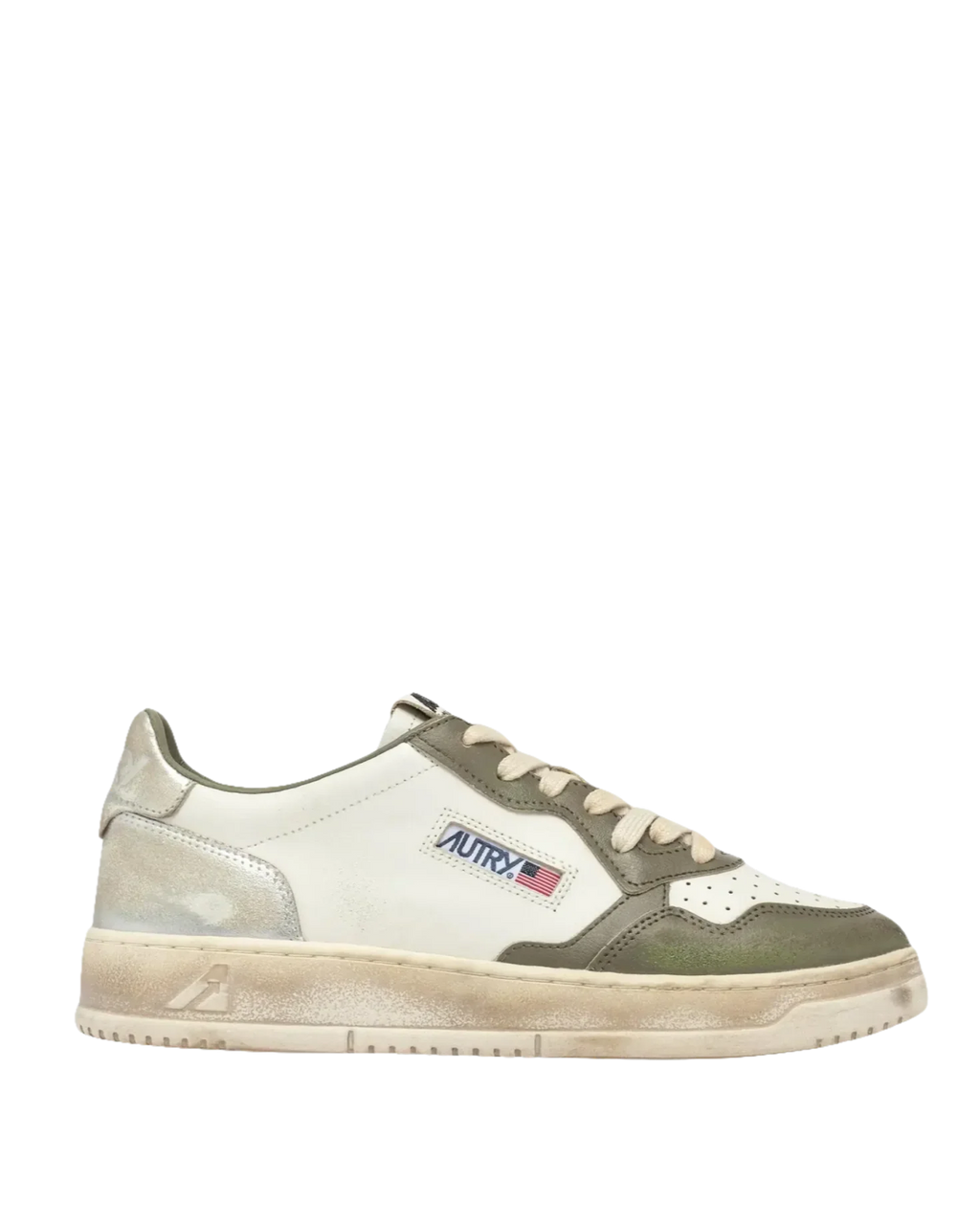 AUTRY - BASKETS MEDALIST LOW SUPER VINTAGE WHISPER WHITE VERT ET SILVER - Lothaire