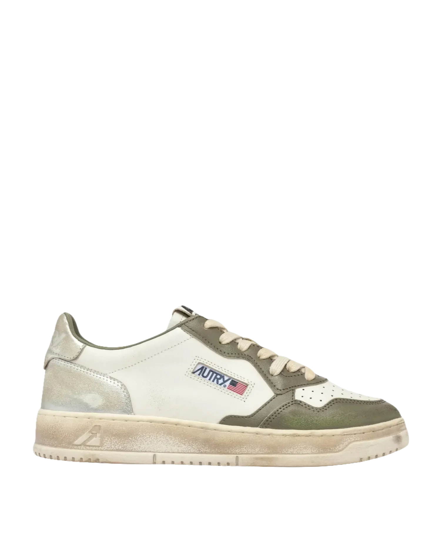 AUTRY - BASKETS MEDALIST LOW SUPER VINTAGE WHISPER WHITE VERT ET SILVER - Lothaire