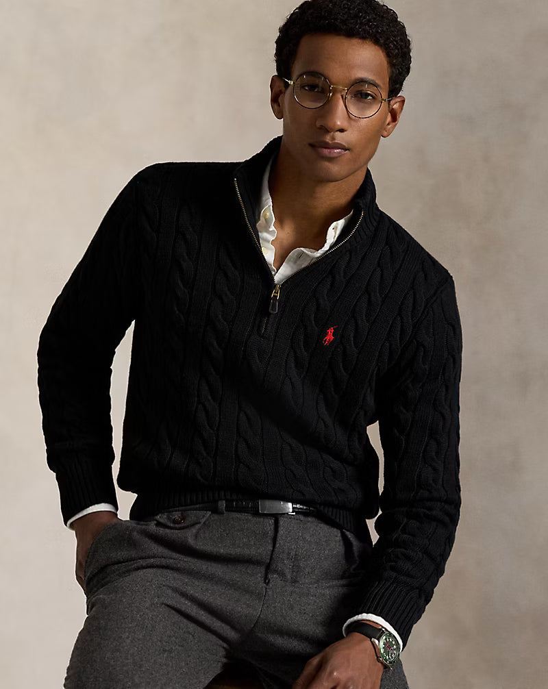 Pull demi-zippé en coton torsadé