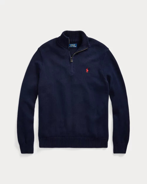 Pull en coton demi-zippé à col cheminée