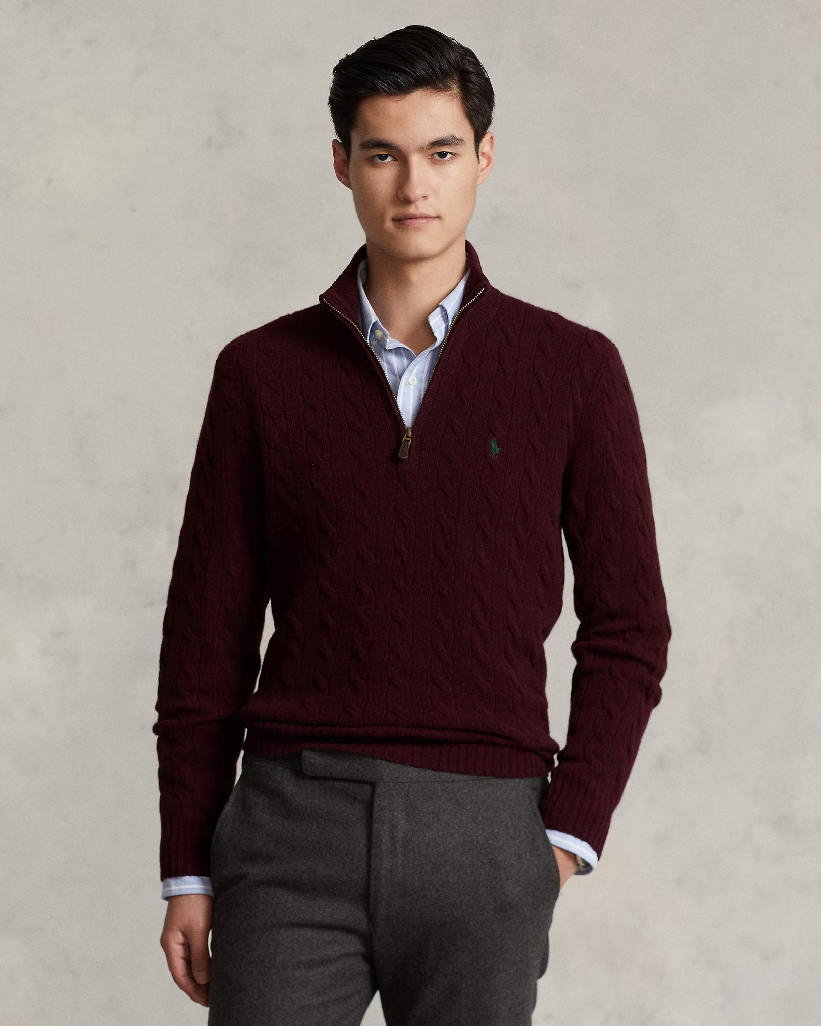 Pull à torsades en laine et cachemire