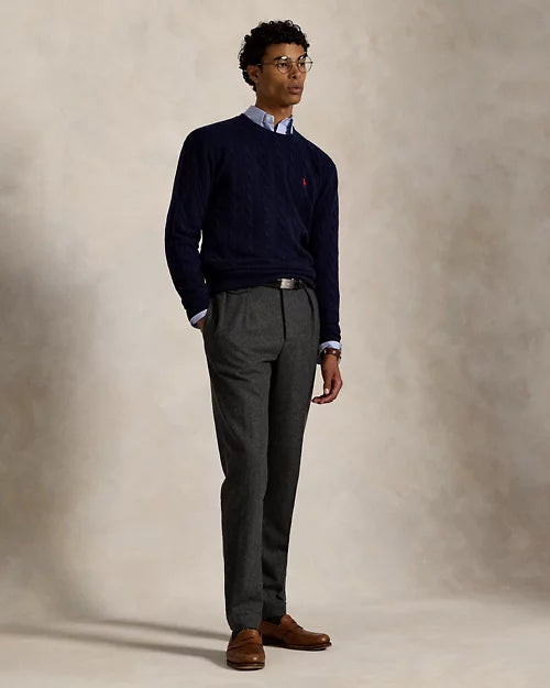 Pull à torsades en laine et cachemire