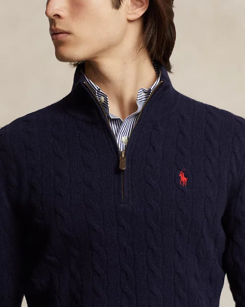 Pull à torsades en laine et cachemire