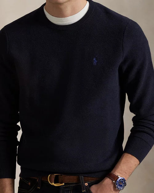 Pull à col rond en coton piqué