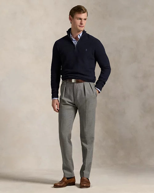 Pull demi-zippé en coton piqué