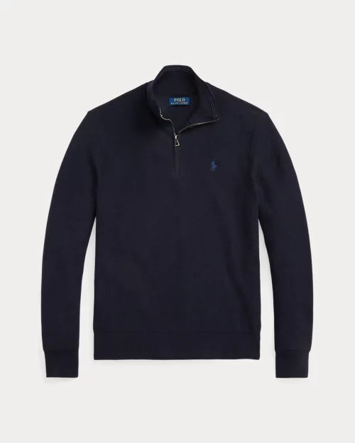 Pull demi-zippé en coton piqué