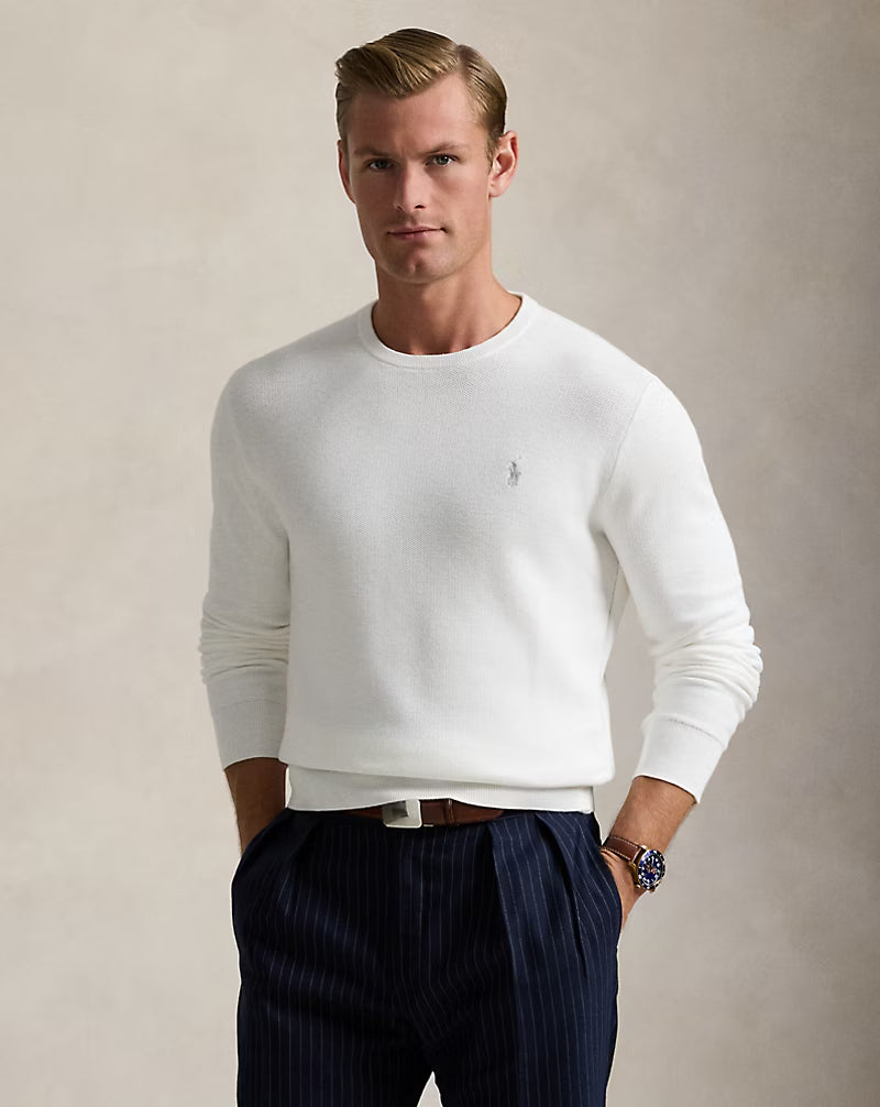 Pull à col rond en coton piqué