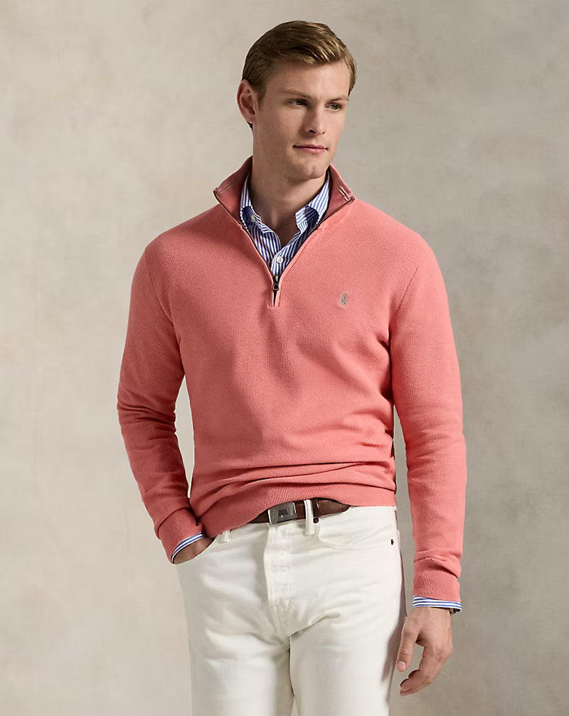 Pull demi-zippé en coton piqué